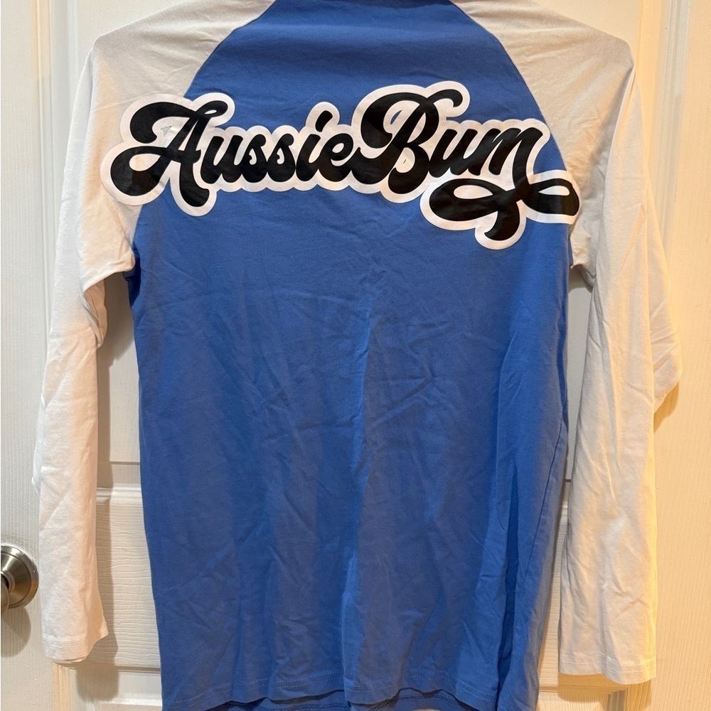 Blue and White Long Sleeve Raglan Tee